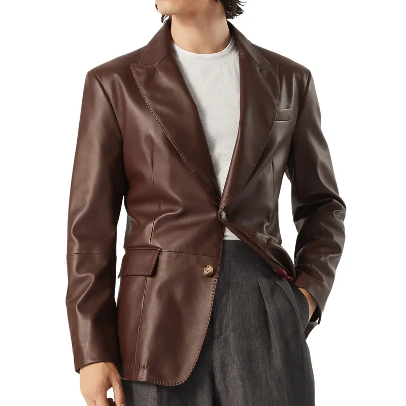 Men's Casual Lapel Two-button Leather Blazer 47701183F sold by Manly
