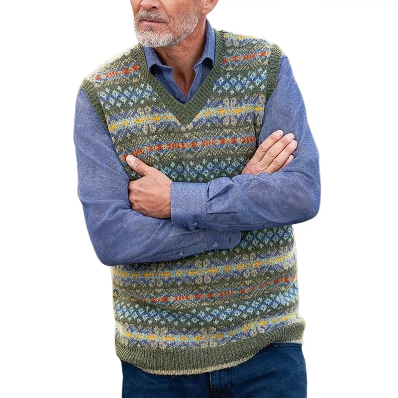 Men's Retro Geometric V-Neck Sleeveless Knit Vest 42116771Z sold by Manly