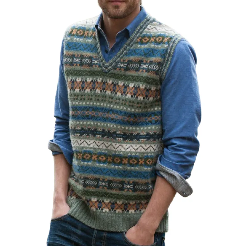 Men's Retro Geometric V-Neck Sleeveless Knit Vest 92559497Z sold by Manly