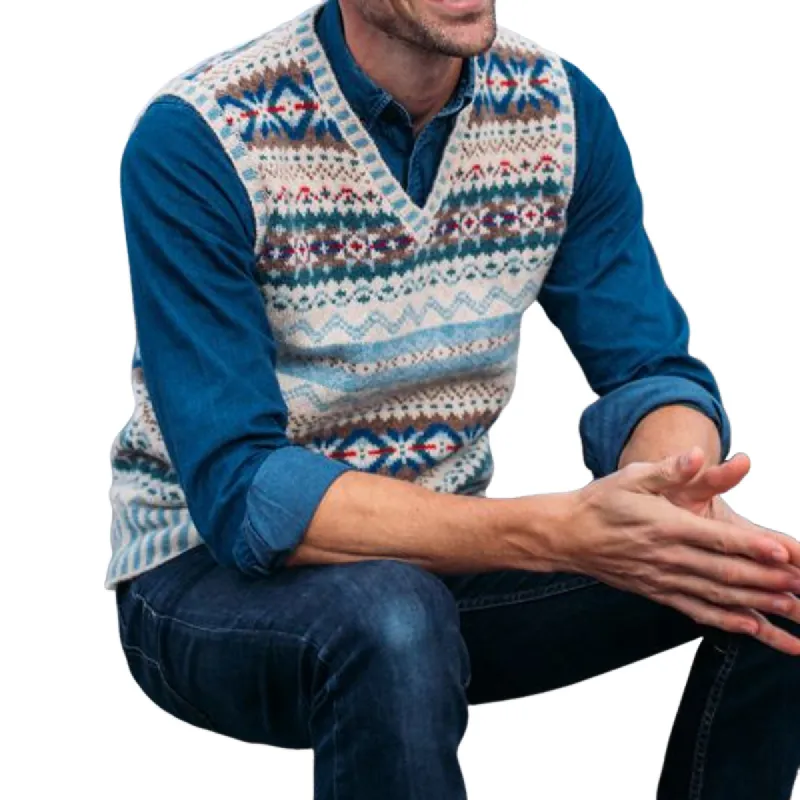 Men's Retro Geometric V-Neck Sleeveless Knit Vest 49358849Z sold by Manly