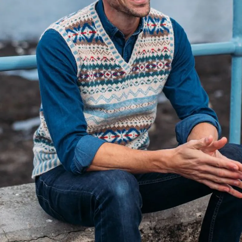 Men's Retro Geometric V-Neck Sleeveless Knit Vest 49358849Z sold by Manly product image thumbnail 2