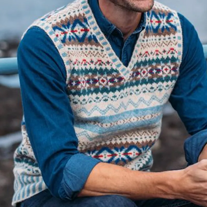 Men's Retro Geometric V-Neck Sleeveless Knit Vest 49358849Z sold by Manly product image thumbnail 3