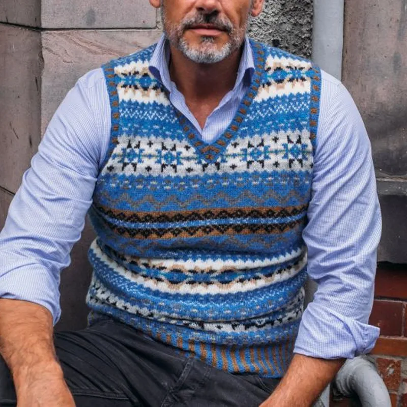 Men's Retro Geometric V-Neck Sleeveless Knit Vest 07840333Z sold by Manly product image thumbnail 2