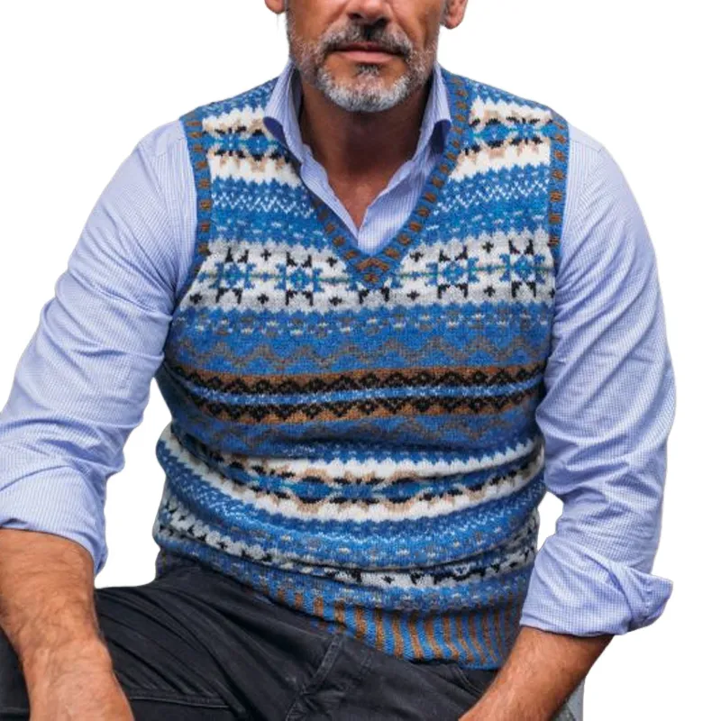 Men's Retro Geometric V-Neck Sleeveless Knit Vest 07840333Z sold by Manly