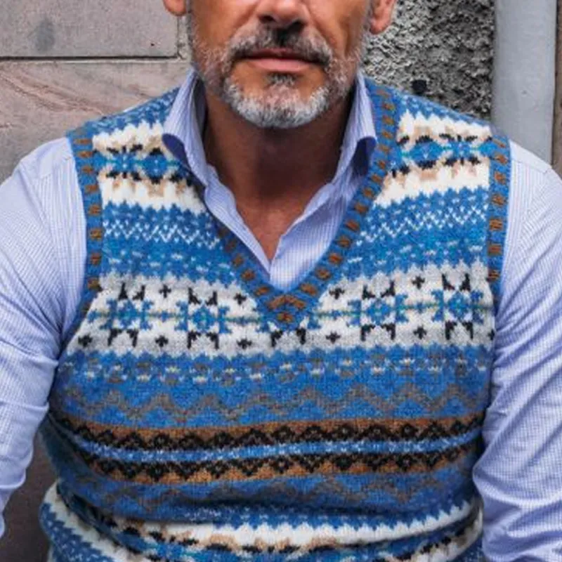 Men's Retro Geometric V-Neck Sleeveless Knit Vest 07840333Z sold by Manly product image thumbnail 3