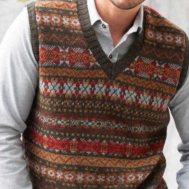 Men's Retro Geometric V-Neck Sleeveless Knit Vest 64342658Z sold by Manly product image thumbnail 3