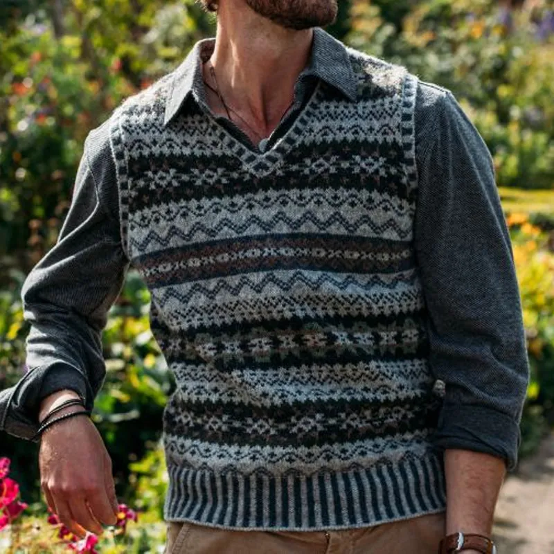 Men's Retro Geometric V-Neck Sleeveless Knit Vest 78029560Z sold by Manly product image thumbnail 2