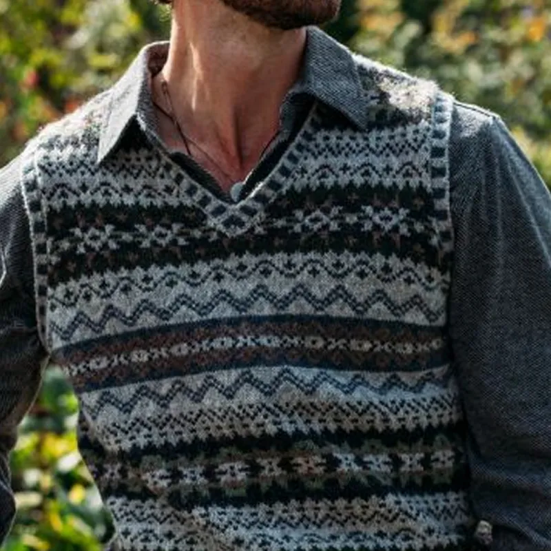 Men's Retro Geometric V-Neck Sleeveless Knit Vest 78029560Z sold by Manly product image thumbnail 3