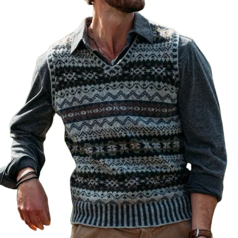 Men's Retro Geometric V-Neck Sleeveless Knit Vest 78029560Z sold by Manly