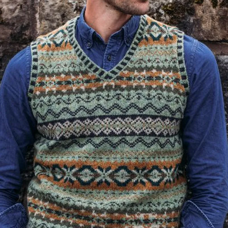 Men's Retro Geometric V-Neck Sleeveless Knit Vest 42699058Z sold by Manly product image thumbnail 3