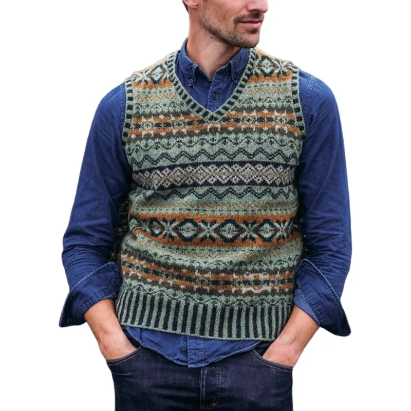 Men's Retro Geometric V-Neck Sleeveless Knit Vest 42699058Z sold by Manly