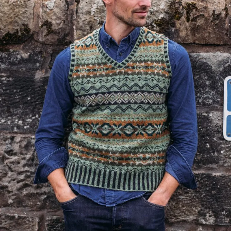 Men's Retro Geometric V-Neck Sleeveless Knit Vest 42699058Z sold by Manly product image thumbnail 2