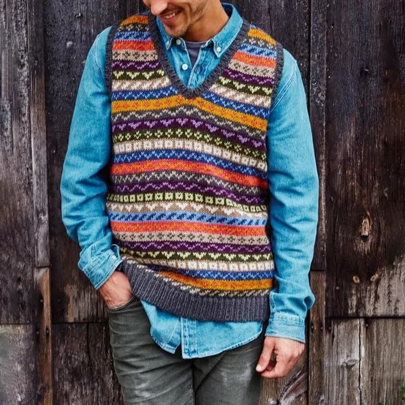 Men's Retro Geometric V-Neck Sleeveless Knit Vest 13672722Z sold by Manly product image thumbnail 2