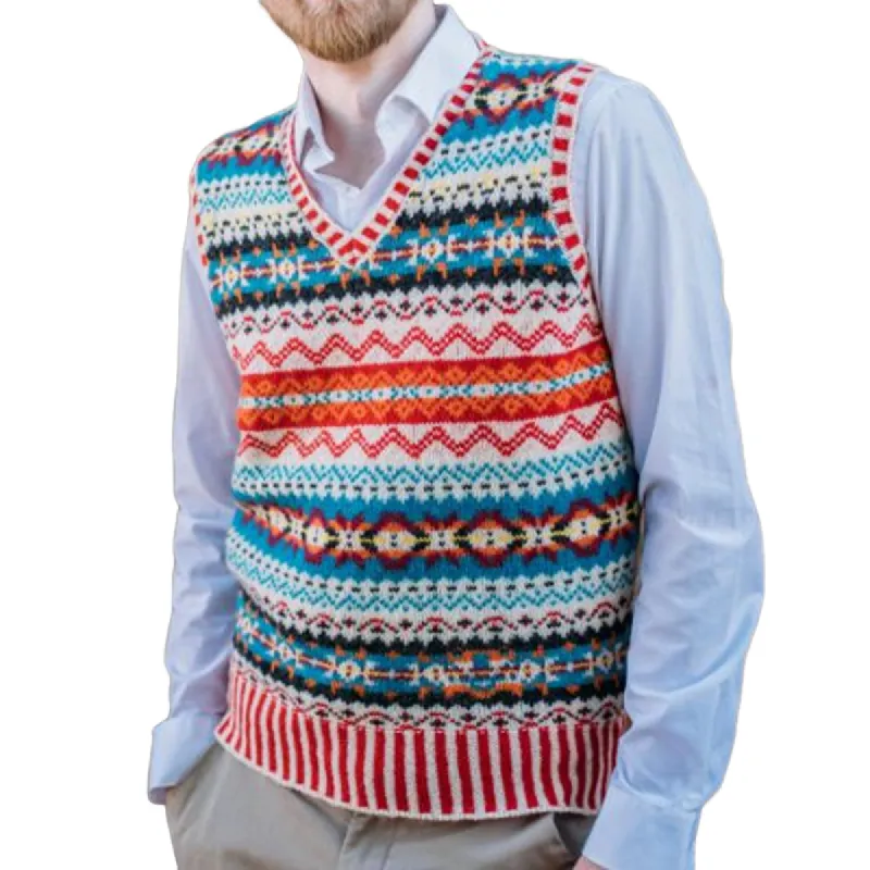 Men's Retro Geometric V-Neck Sleeveless Knit Vest 11345311Z sold by Manly