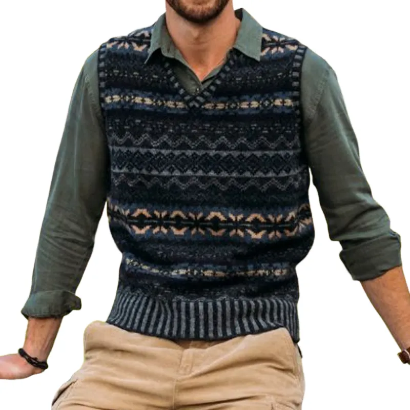 Men's Retro Geometric V-Neck Sleeveless Knit Vest 82866719Z sold by Manly