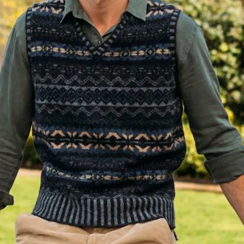 Men's Retro Geometric V-Neck Sleeveless Knit Vest 82866719Z sold by Manly product image thumbnail 3