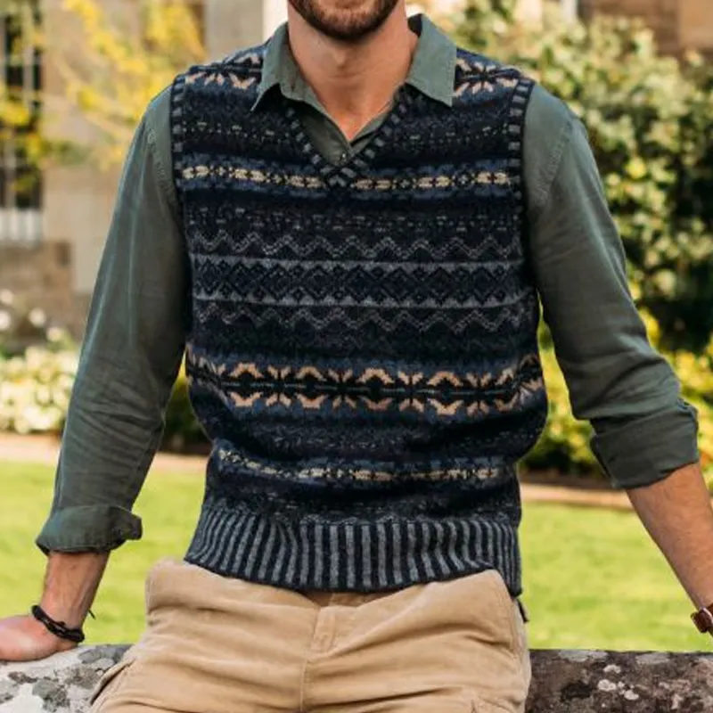 Men's Retro Geometric V-Neck Sleeveless Knit Vest 82866719Z sold by Manly product image thumbnail 2