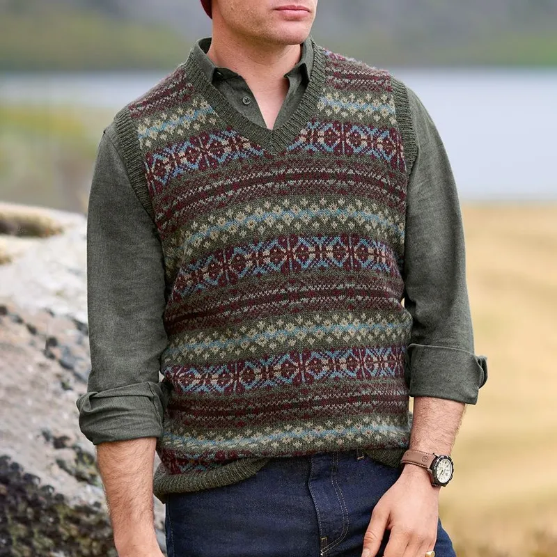 Men's Retro Geometric V-Neck Sleeveless Knit Vest 46050031Z sold by Manly product image thumbnail 2