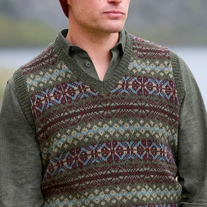 Men's Retro Geometric V-Neck Sleeveless Knit Vest 46050031Z sold by Manly product image thumbnail 3