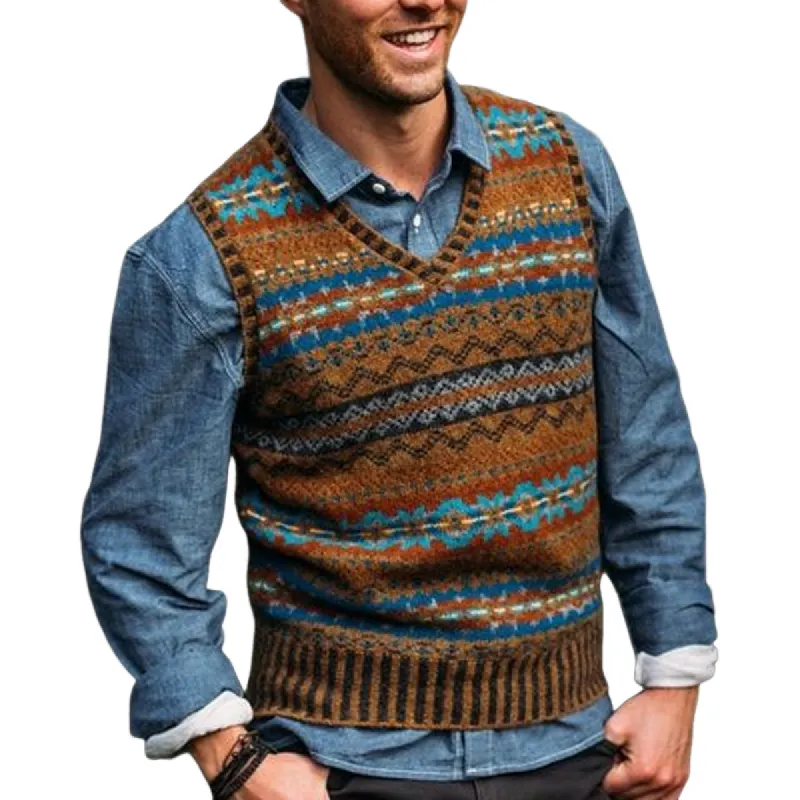 Men's Retro Geometric V-Neck Sleeveless Knit Vest 49122019Z sold by Manly