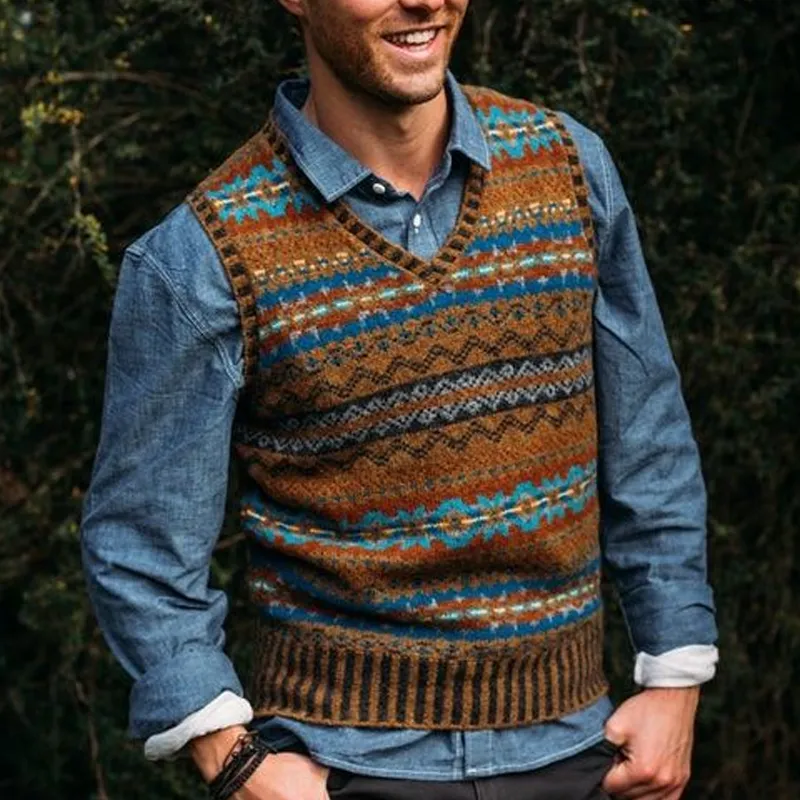 Men's Retro Geometric V-Neck Sleeveless Knit Vest 49122019Z sold by Manly product image thumbnail 2