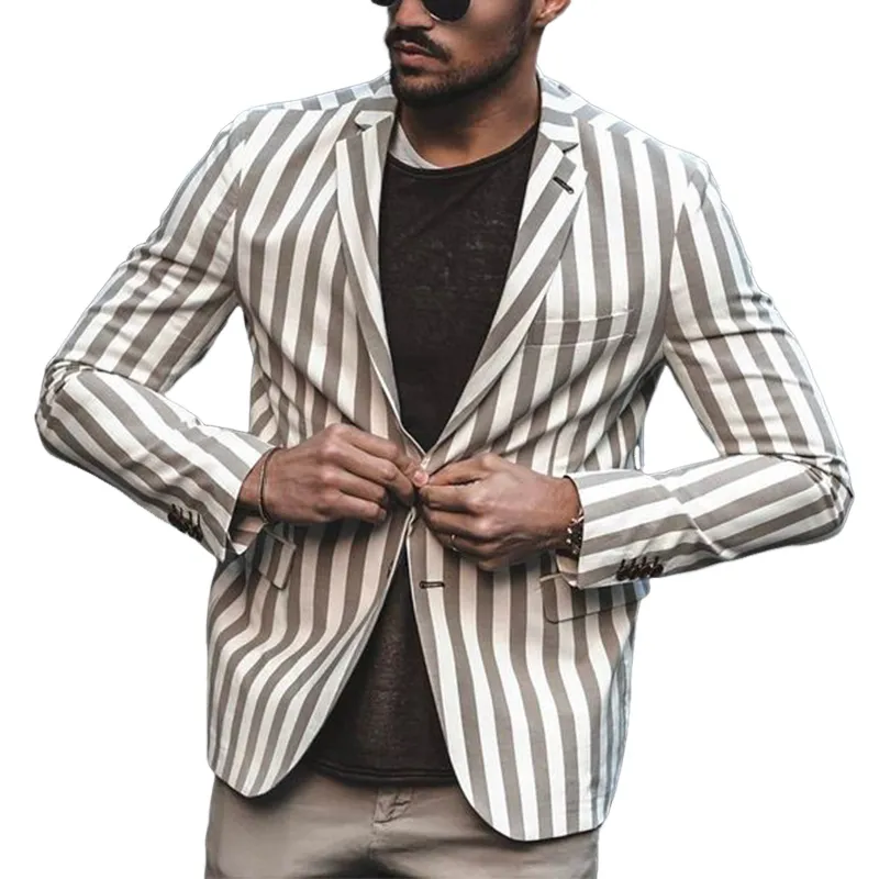 Men's Vintage Gray Vertical Stripe Two-button Blazer 41281909U sold by Manly