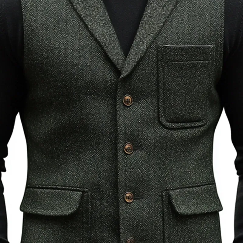 Men's Vintage Herringbone Notched Lapel Button Vest 61591111U sold by Manly product image thumbnail 3