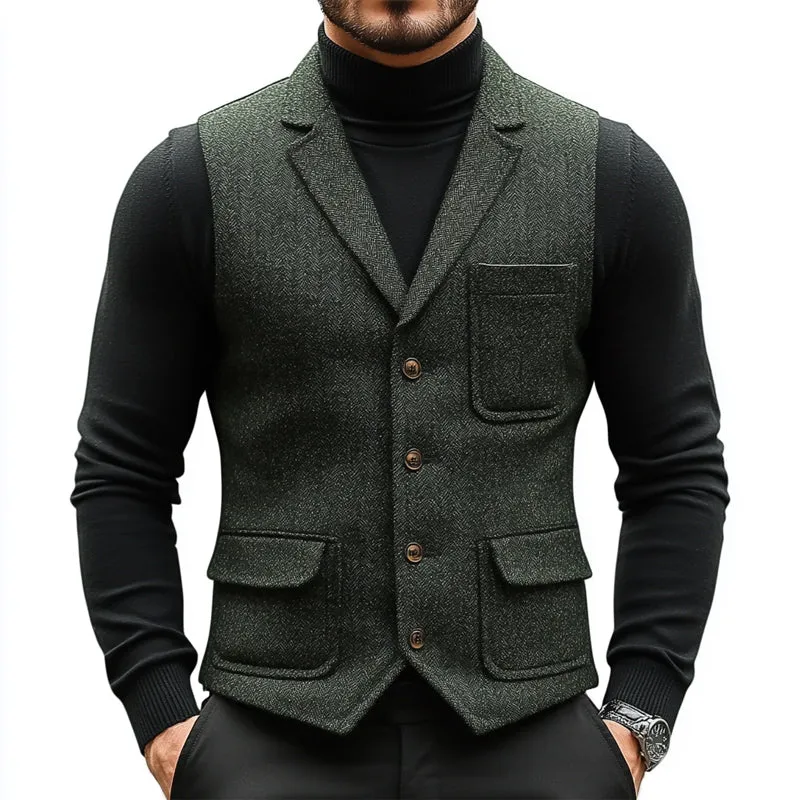 Men's Vintage Herringbone Notched Lapel Button Vest 61591111U sold by Manly