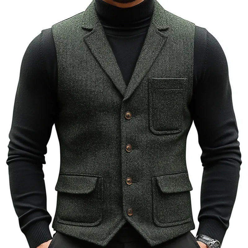 Men's Vintage Herringbone Notched Lapel Button Vest 61591111U sold by Manly product image thumbnail 2