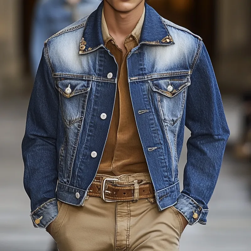 Men's Fashion Washed Lapel Single Breasted Casual Denim Jacket 68802578Z sold by Manly product image thumbnail 2