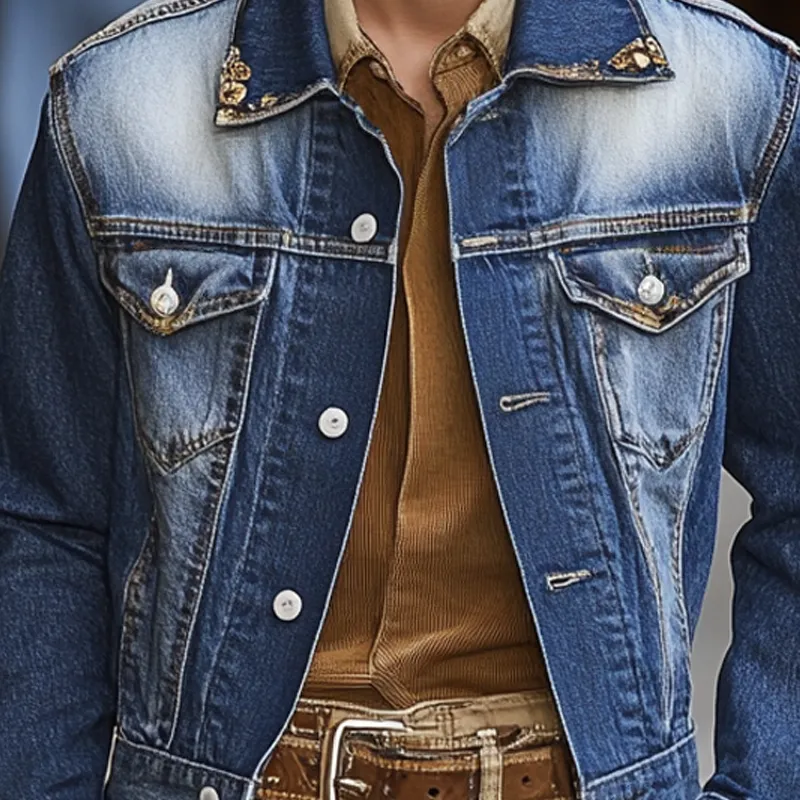 Men's Fashion Washed Lapel Single Breasted Casual Denim Jacket 68802578Z sold by Manly product image thumbnail 3