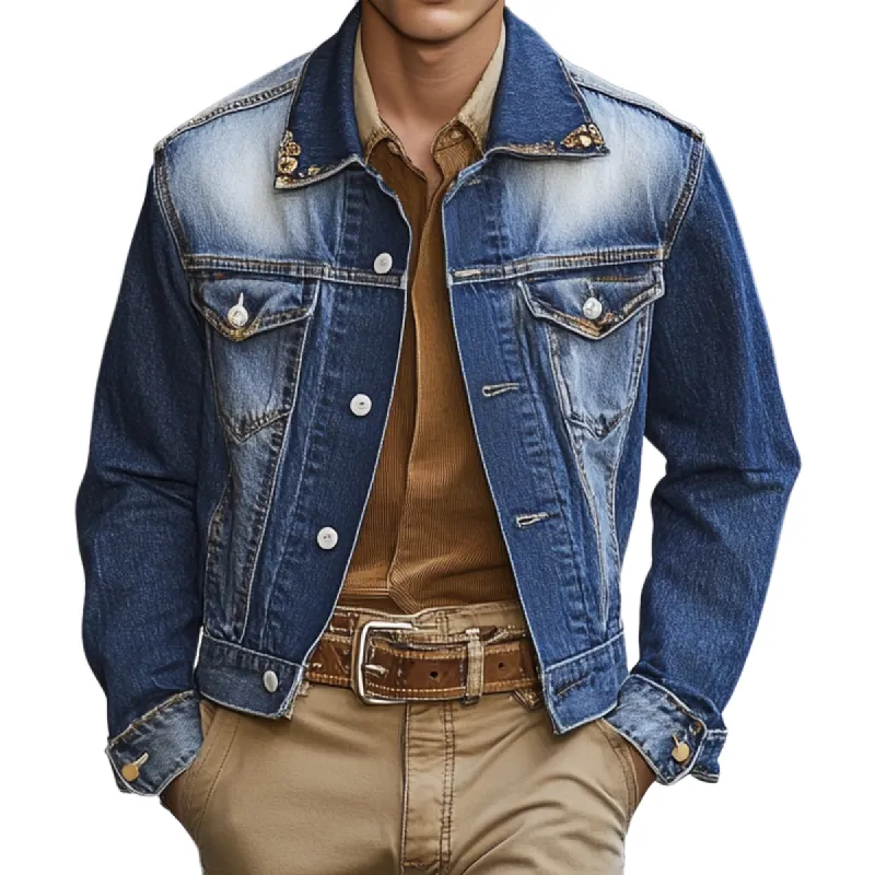 Men's Fashion Washed Lapel Single Breasted Casual Denim Jacket 68802578Z sold by Manly