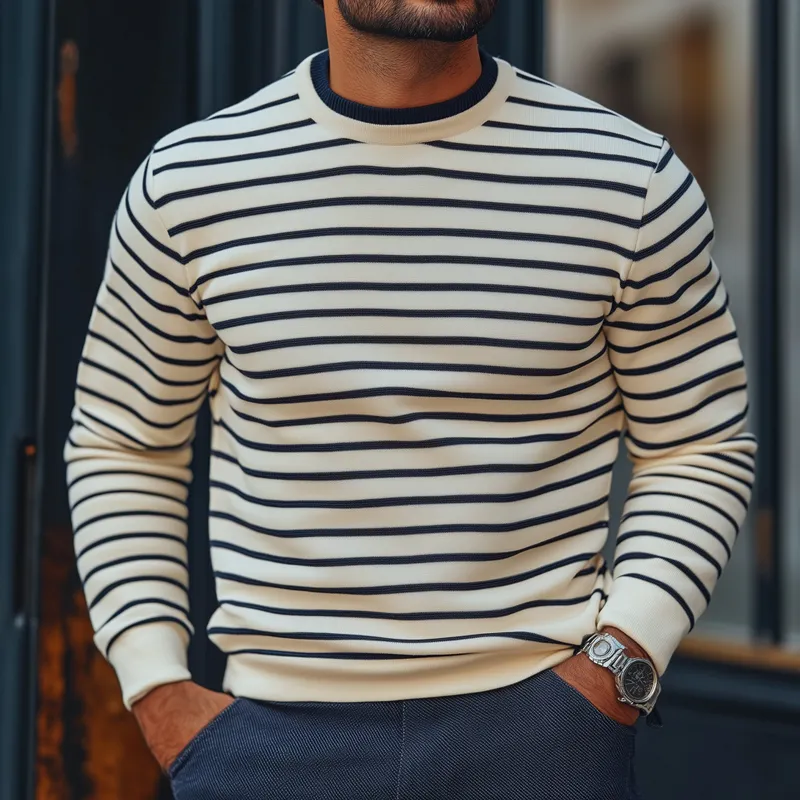 Men's Fashion Striped Round Neck Long Sleeve Knit Sweater 95429757Z sold by Manly product image thumbnail 2