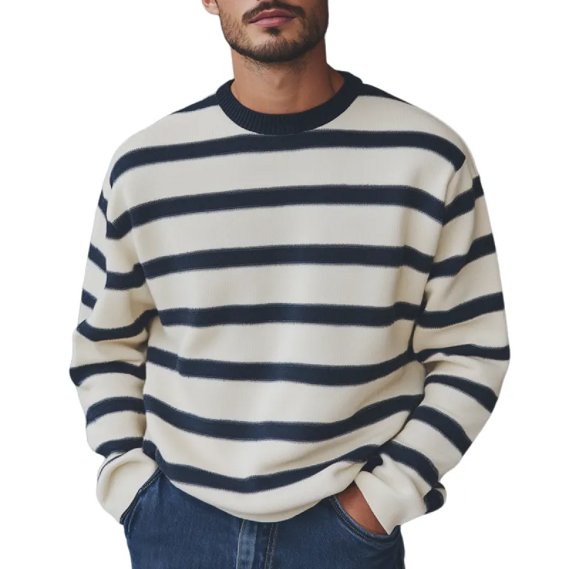 Men's Fashion Striped Round Neck Long Sleeve Knit Sweater 37722392Z sold by Manly