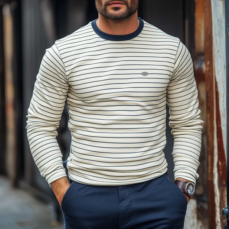 Men's Fashion Striped Round Neck Long Sleeve T-shirt 67254268Z sold by Manly product image thumbnail 2