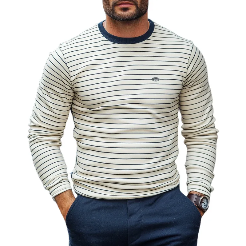 Men's Fashion Striped Round Neck Long Sleeve T-shirt 67254268Z sold by Manly