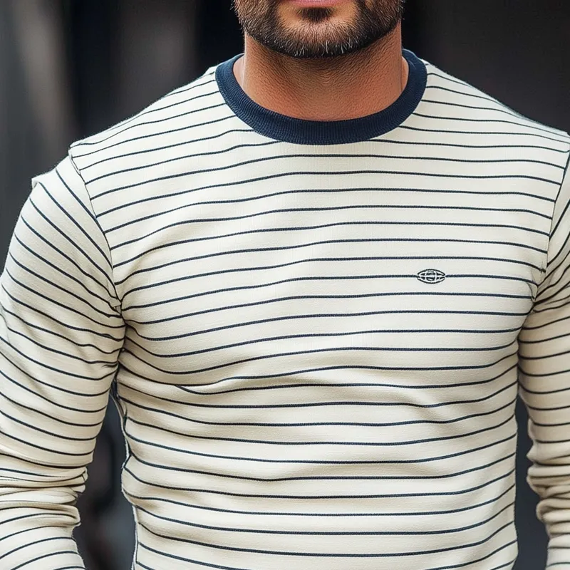 Men's Fashion Striped Round Neck Long Sleeve T-shirt 67254268Z sold by Manly product image thumbnail 3