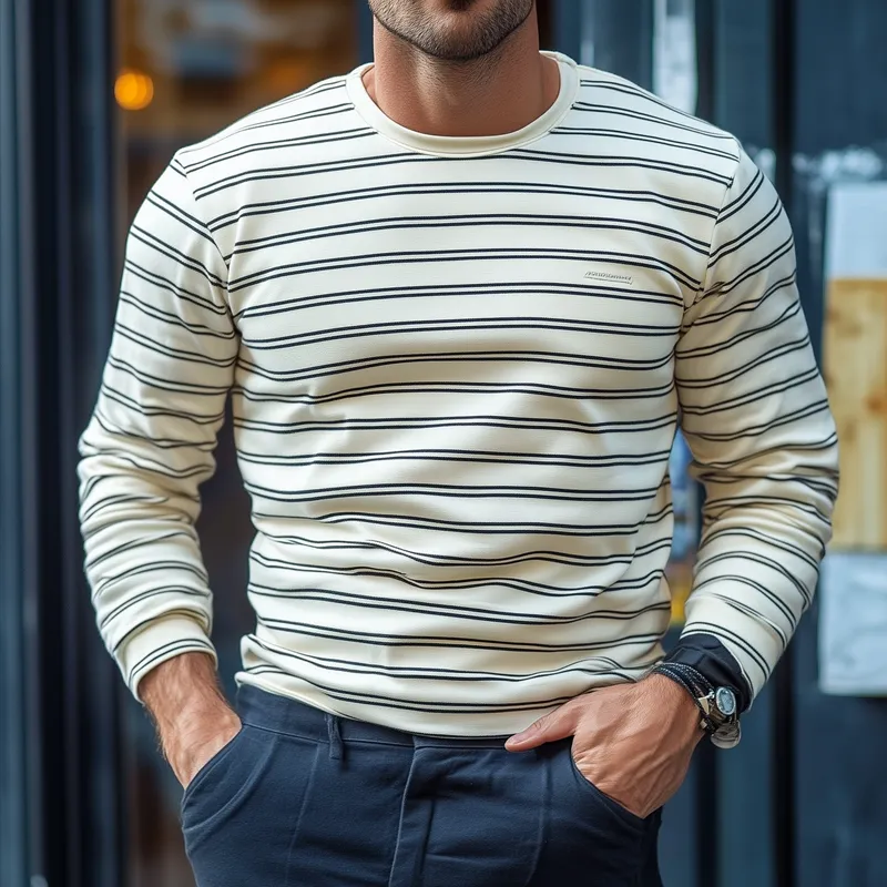 Men's Fashion Striped Round Neck Long Sleeve T-shirt 92167780Z sold by Manly product image thumbnail 2