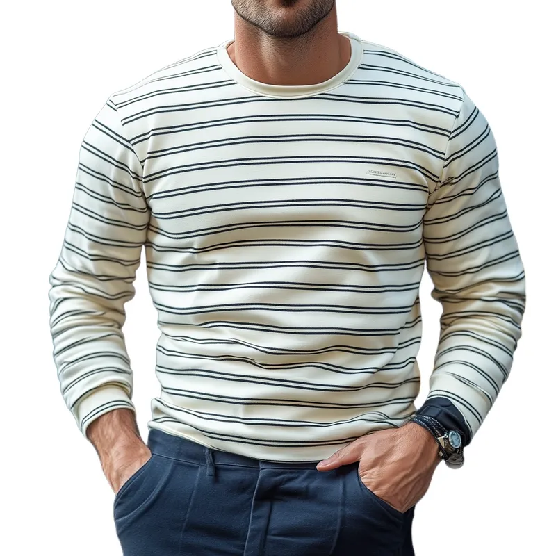 Men's Fashion Striped Round Neck Long Sleeve T-shirt 92167780Z sold by Manly