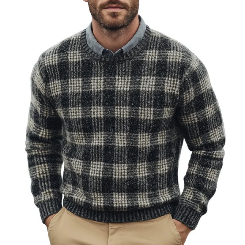 Men's Fashion Checked Round Neck Long Sleeve Knit Sweater 49087110Z sold by Manly
