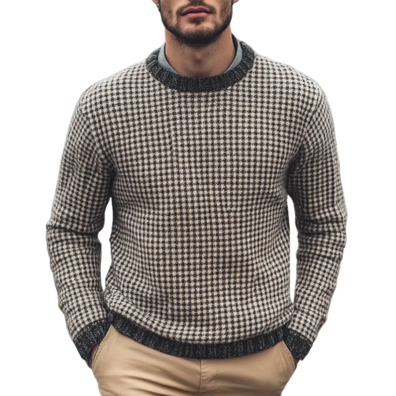 Men's Fashion Checked Round Neck Long Sleeve Knit Sweater 28021067Z sold by Manly