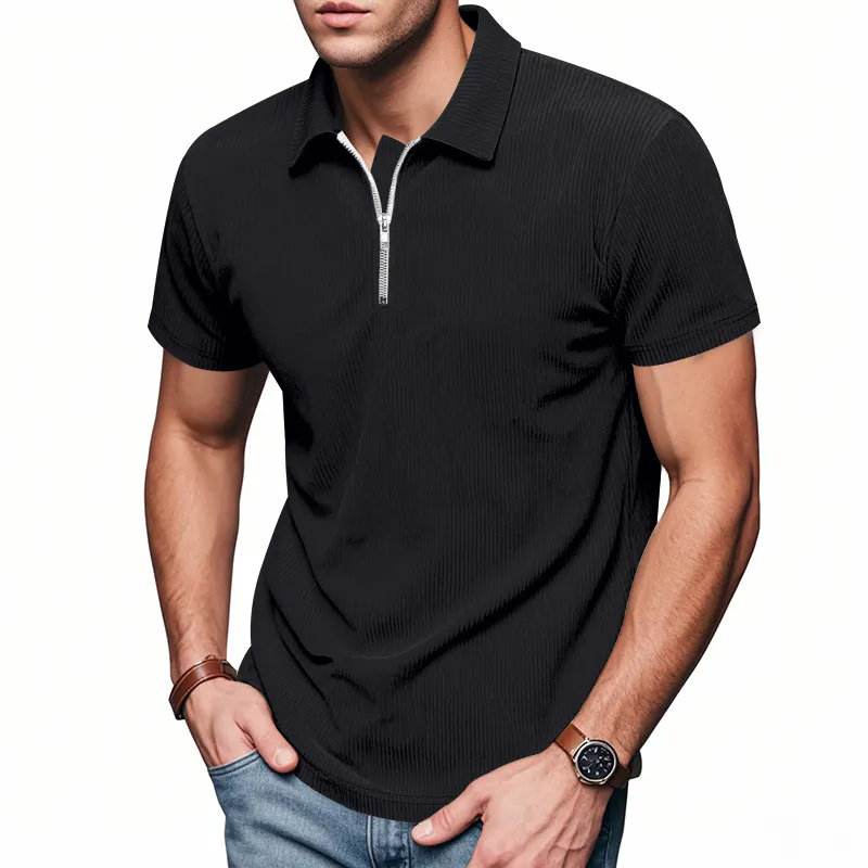 Men's Fashion Solid Striped Lapel Short Sleeve Polo Shirt 09237162Z sold by Manly product image thumbnail 2
