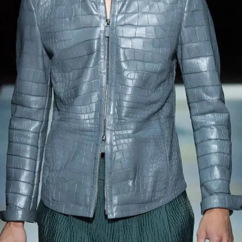 Men's Fashion Casual Stand Collar Zipper Textured Leather Jacket 90562269K sold by Manly product image thumbnail 4