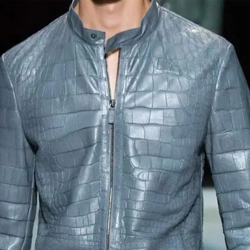 Men's Fashion Casual Stand Collar Zipper Textured Leather Jacket 90562269K sold by Manly product image thumbnail 3