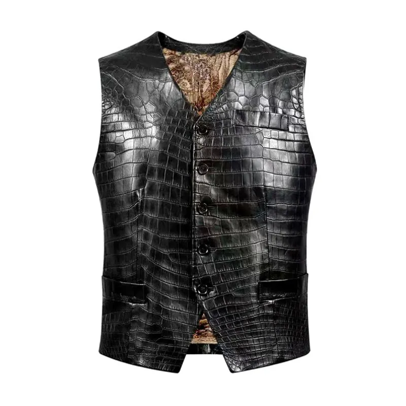 Men's Fashion Casual Single Breasted Textured Leather Vest 91265711K sold by Manly