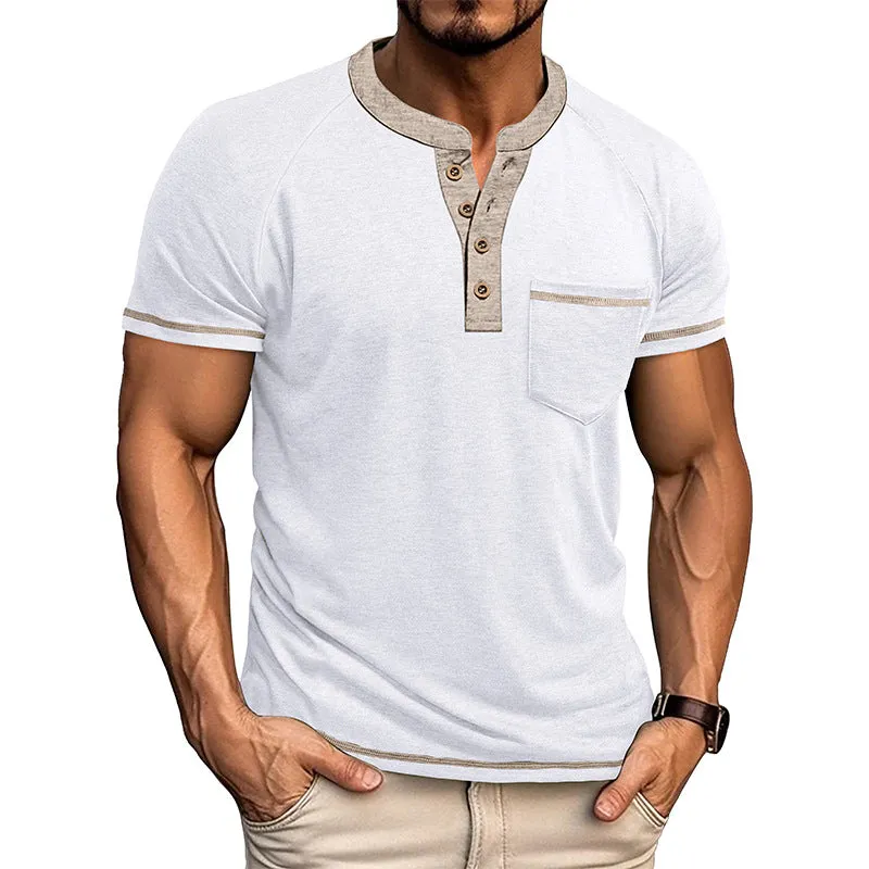 Men's Classic Casual Henley Collar Pocket Short Sleeve T-Shirt 76963530K sold by Manly product image thumbnail 2