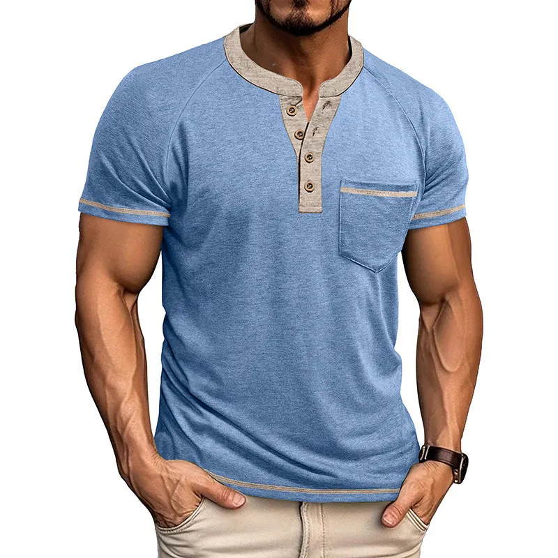 Men's Classic Casual Henley Collar Pocket Short Sleeve T-Shirt 76963530K sold by Manly