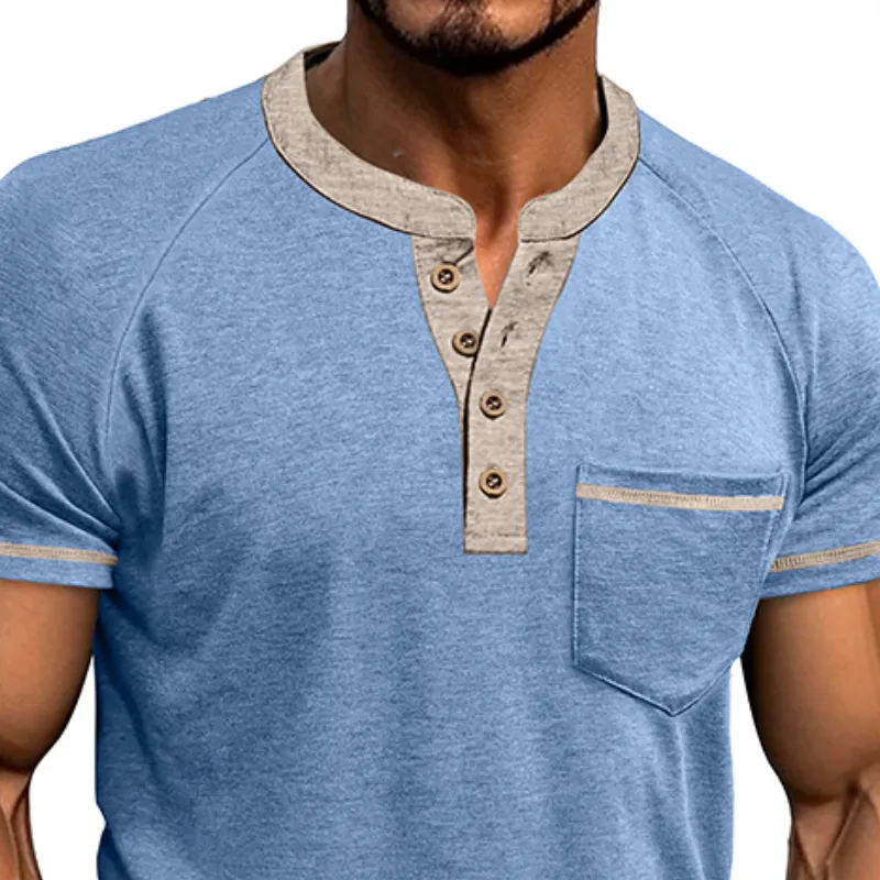 Men's Classic Casual Henley Collar Pocket Short Sleeve T-Shirt 76963530K sold by Manly product image thumbnail 3