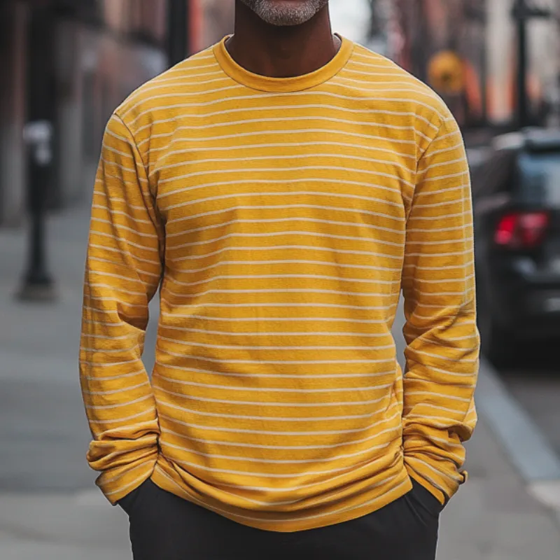 Men's Loose Striped Round Neck Long Sleeve T-Shirt 58338313F sold by Manly product image thumbnail 2