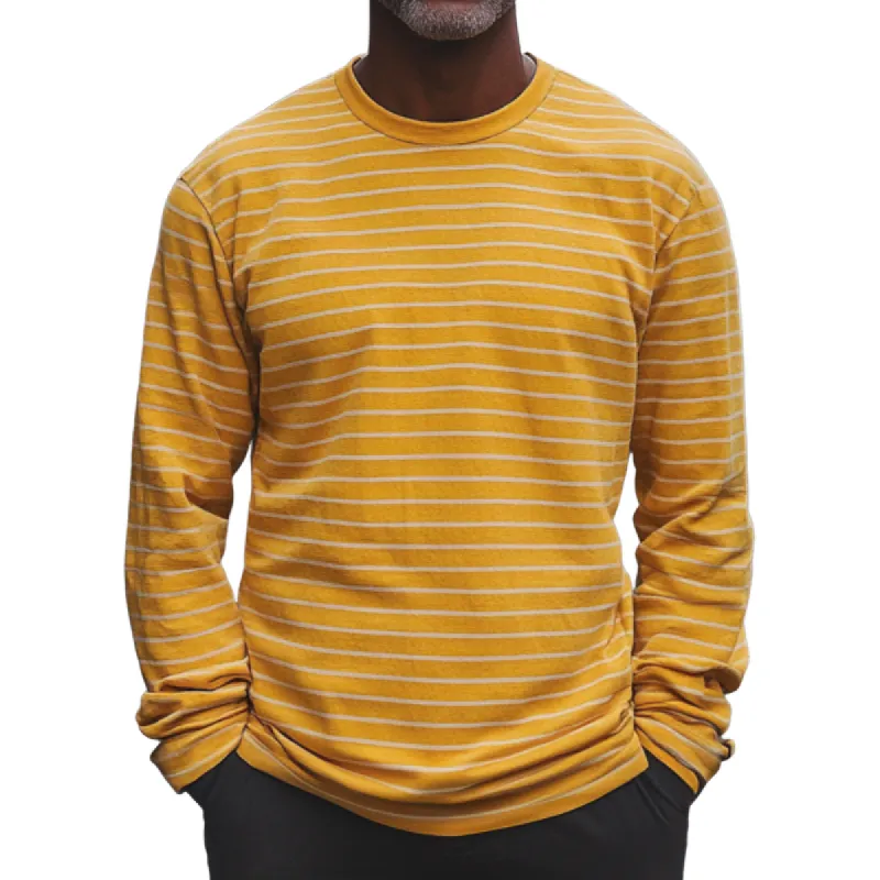 Men's Loose Striped Round Neck Long Sleeve T-Shirt 58338313F sold by Manly